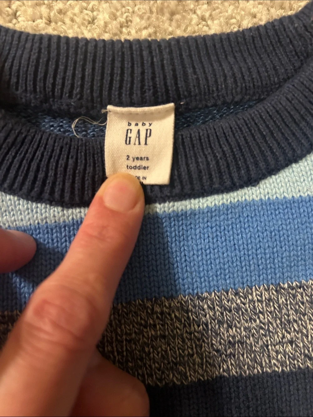Boy’s Blue Multi-Stripe Crewneck Sweater